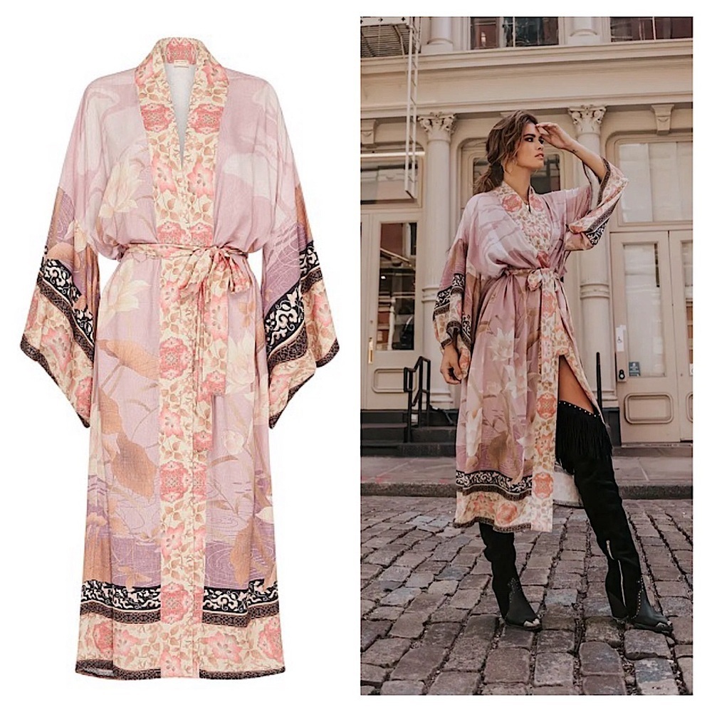 NIP-Gypsy Cherry Blossom Maxi Kimono Dusty